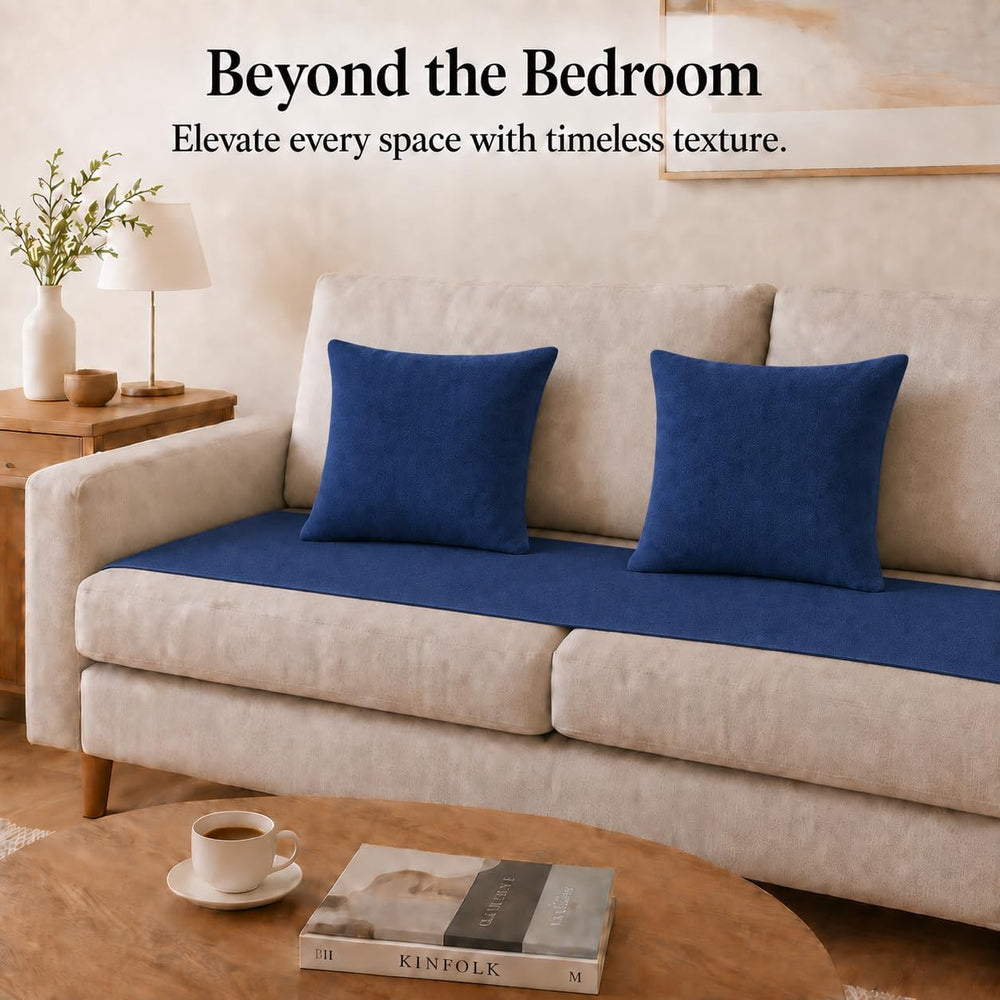 Solid Bed Runner Set,2 Pillow Covers,Navy,94.5x19.7in