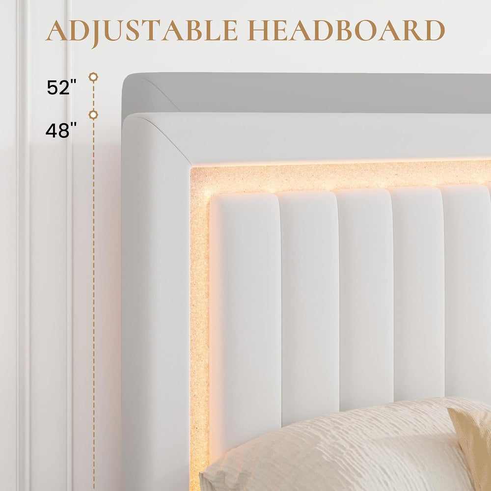 SHA CERLIN Full Size Velvet Bed Frame with LED Light, White