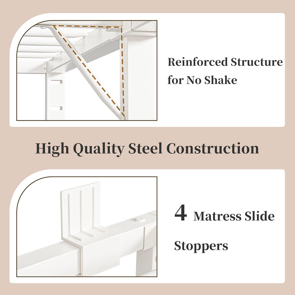 24 Inch Queen Size Tall Bed Frame, 3500 LBS Metal Platform Bed Frame, White