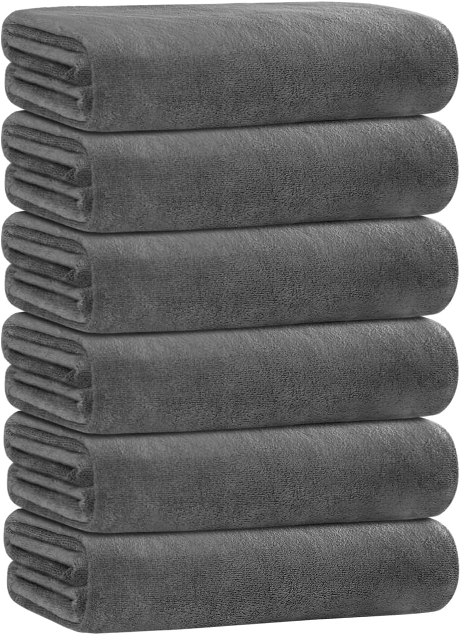 JML Microfiber Bath Towel Set with Hanging Loop, Grey, 30" x 60", 6...
