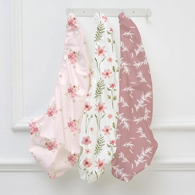 Nap Mat Sheet 47"x24", 3 Pack Pink Floral Baby Crib Sheets Fitted Elastic - Image 8