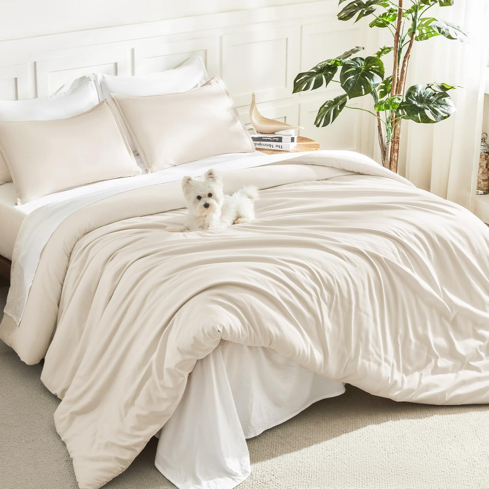 Litanika King Comforter Set Beige, 3 Pieces Lightweight Solid Bed Set