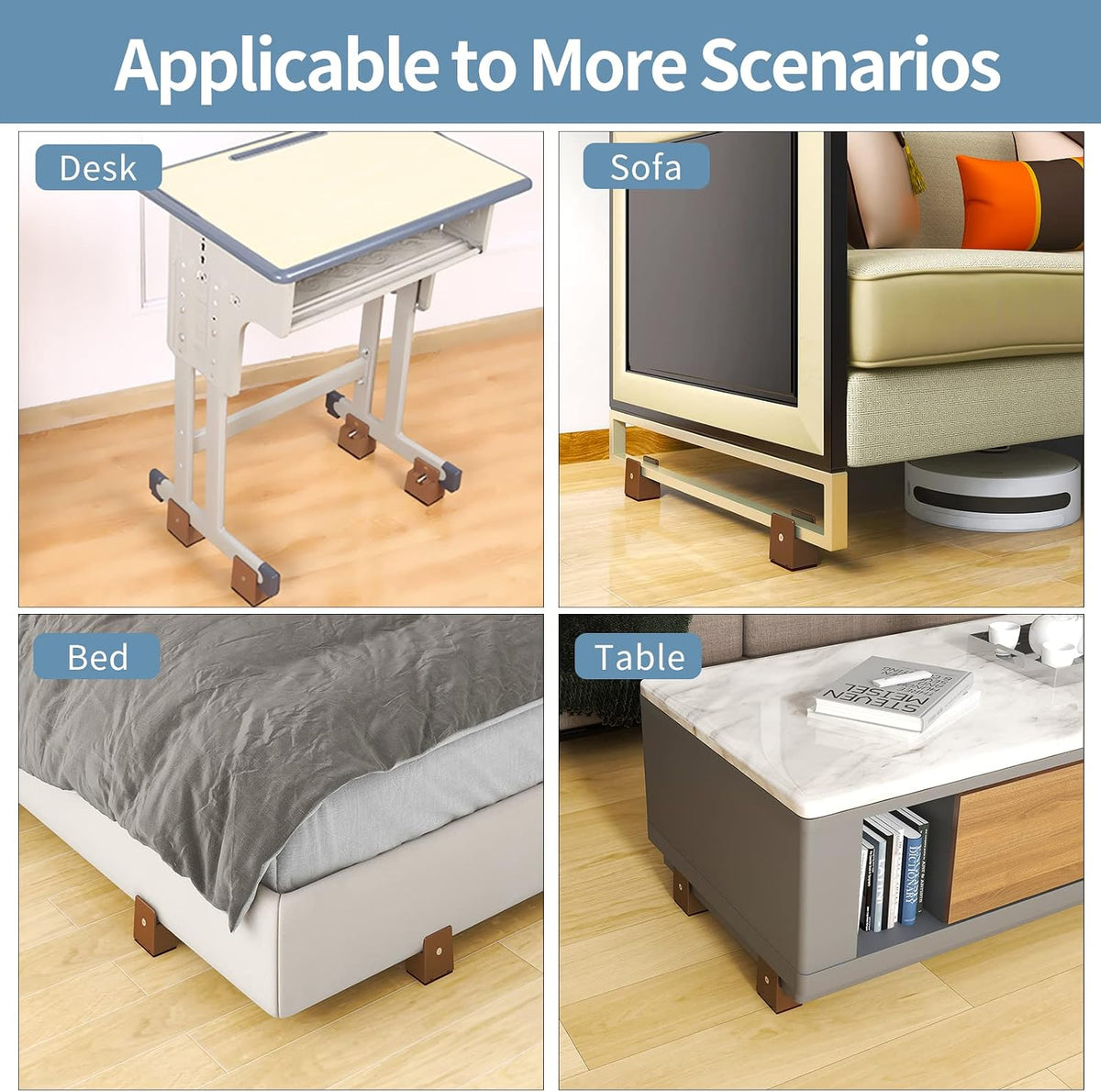 4 inch bed risers with adjustable screw clamp on a desk or shelf