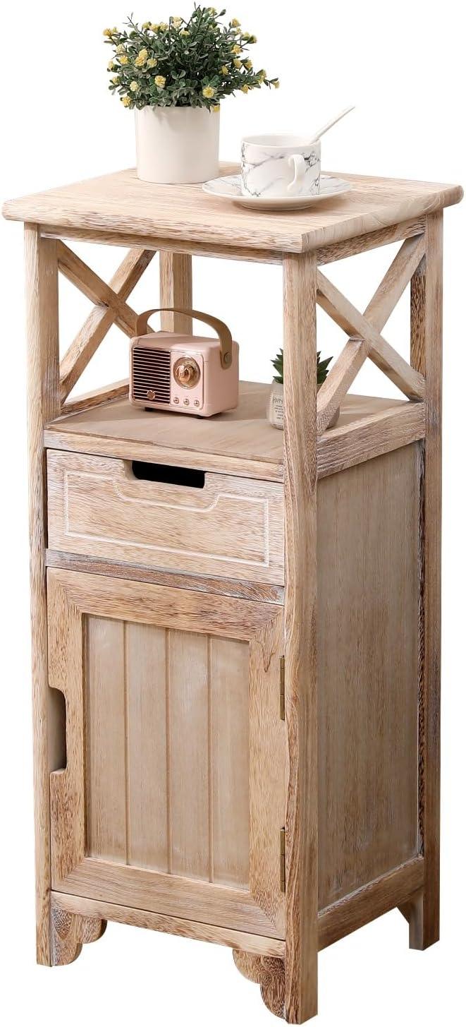 30Inch Fully Assembled Solid Wood Nightstand with Drawer, Distressed White