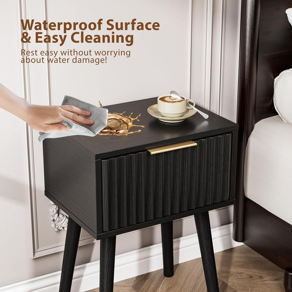 VINGLI Night Stand Set 2, Fluted Nightstands with Drawer, Mid Century Modern ...