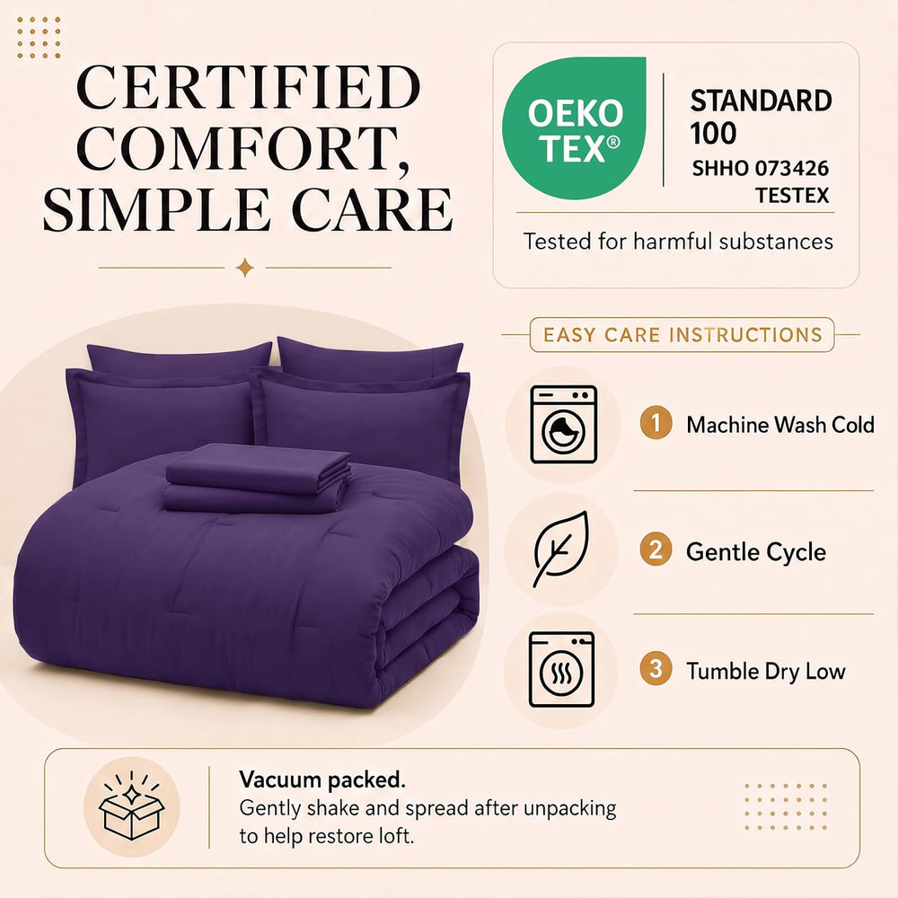 CozyLux Queen Comforter Set Purple, 7 Pieces Bed in a Bag
