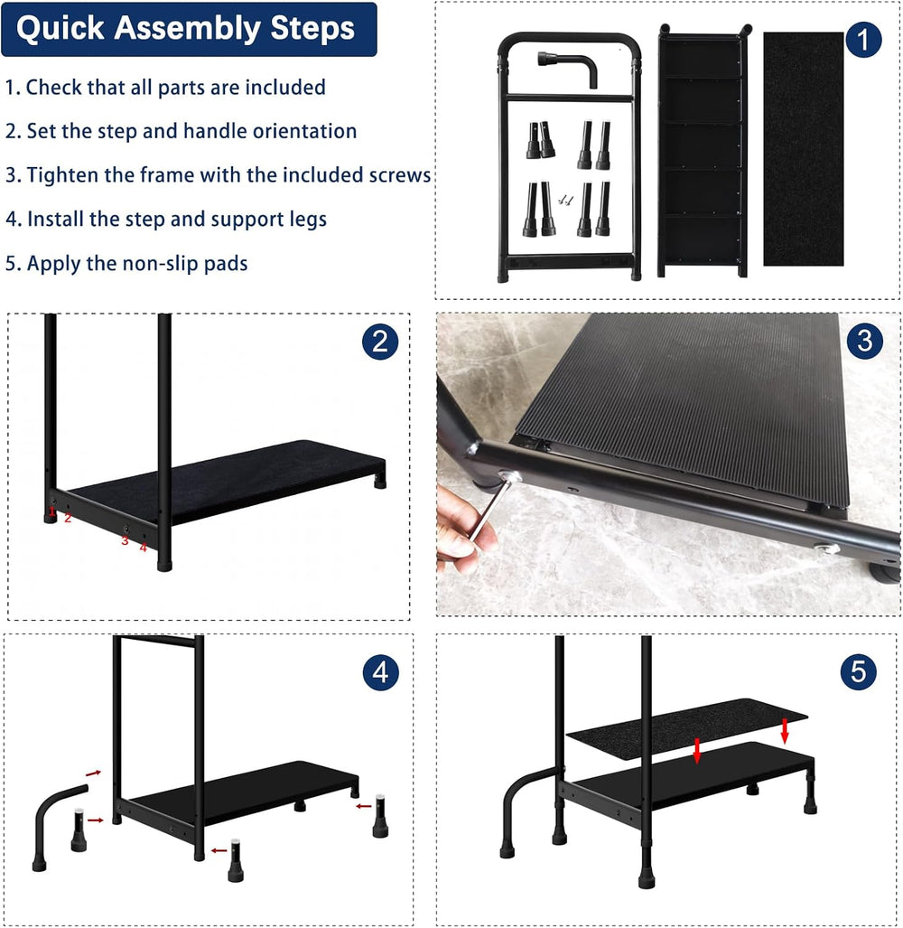 5-Leg Bed Step Stool with Adjustable Height Handle for Adults