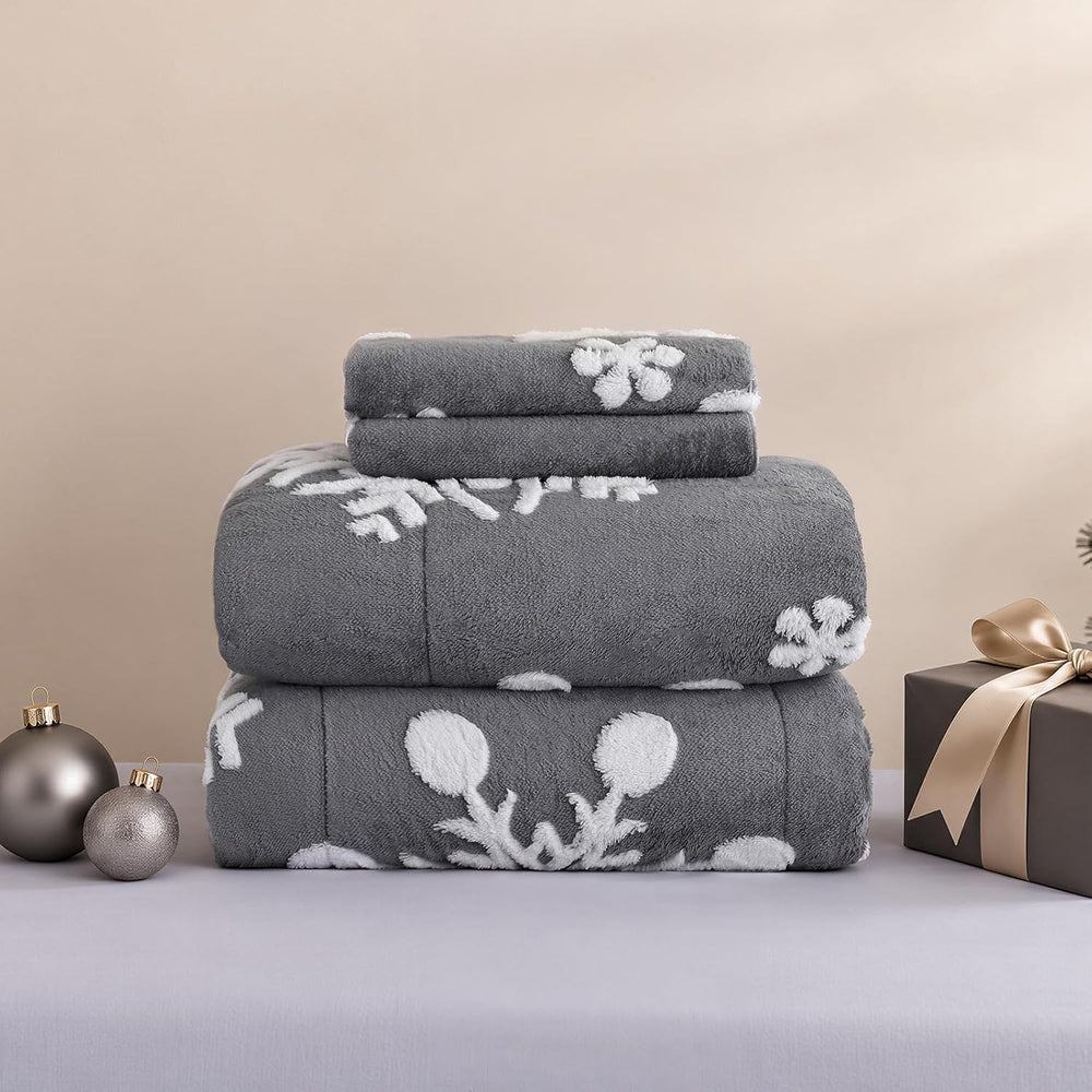JANZAA Christmas Comforter Set Queen, Dark Grey Snowflake Christmas Bedding