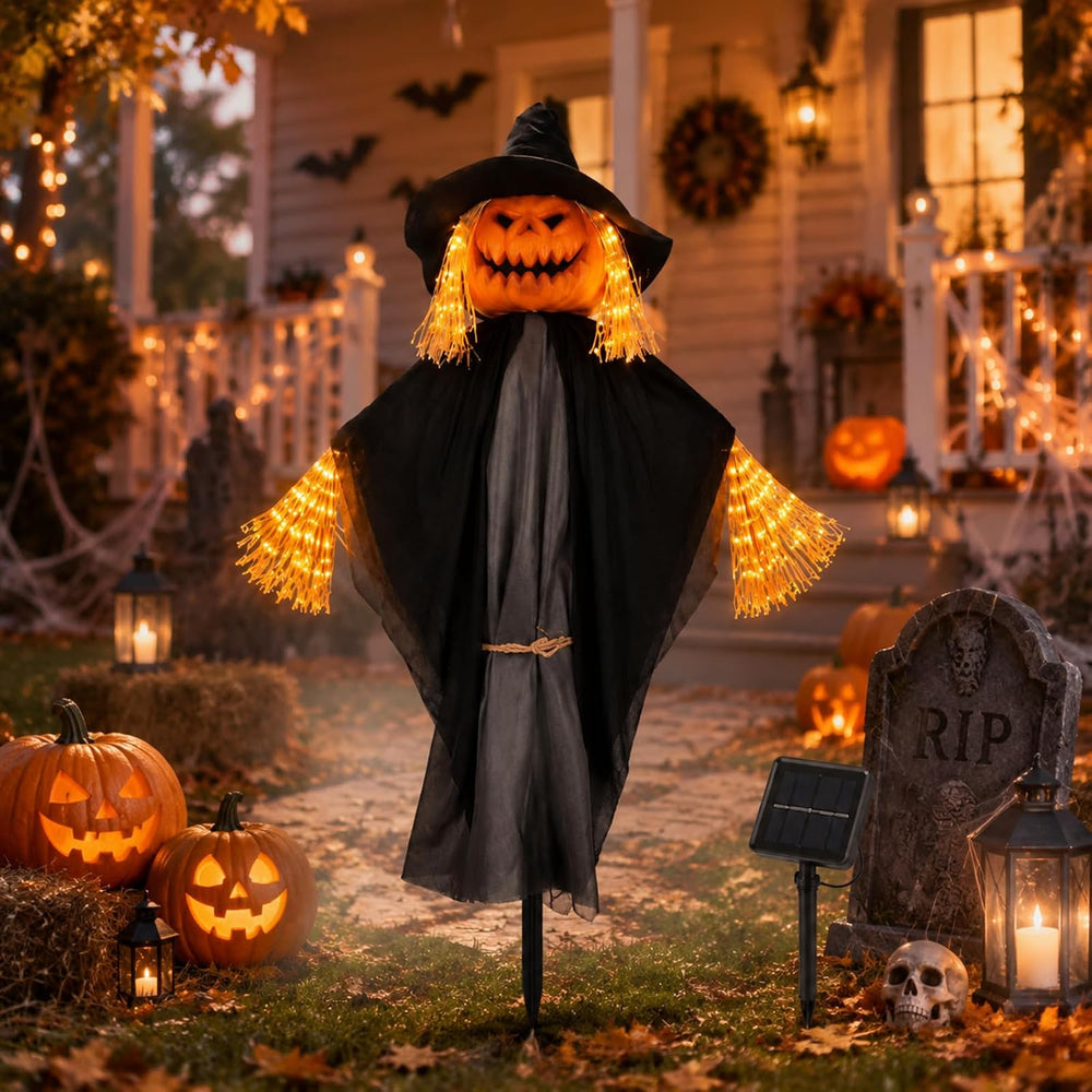 Tujoe Halloween Scarecrow Decor Pumpkin Ghost Scarecrow Solar Light Decor