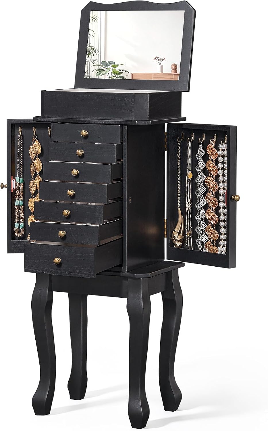 Standing Jewelry Armoire Cabinet, Large Freestanding Jewelry Organizer Box wi...