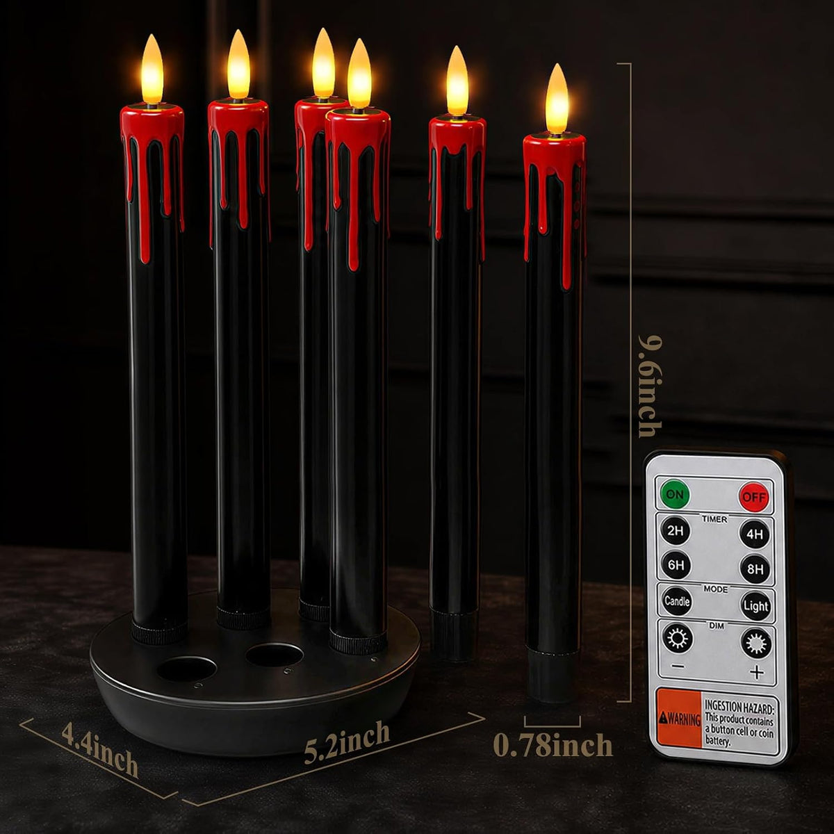Patiphan Rechargeable Halloween Flameless Taper Candles with Remote, 6 Pcs