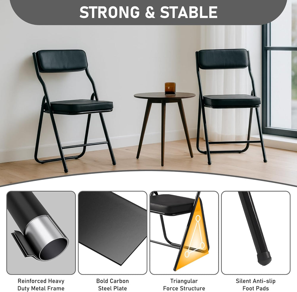 Padded Folding Dining Chairs with Cushion,Black,2 Pack