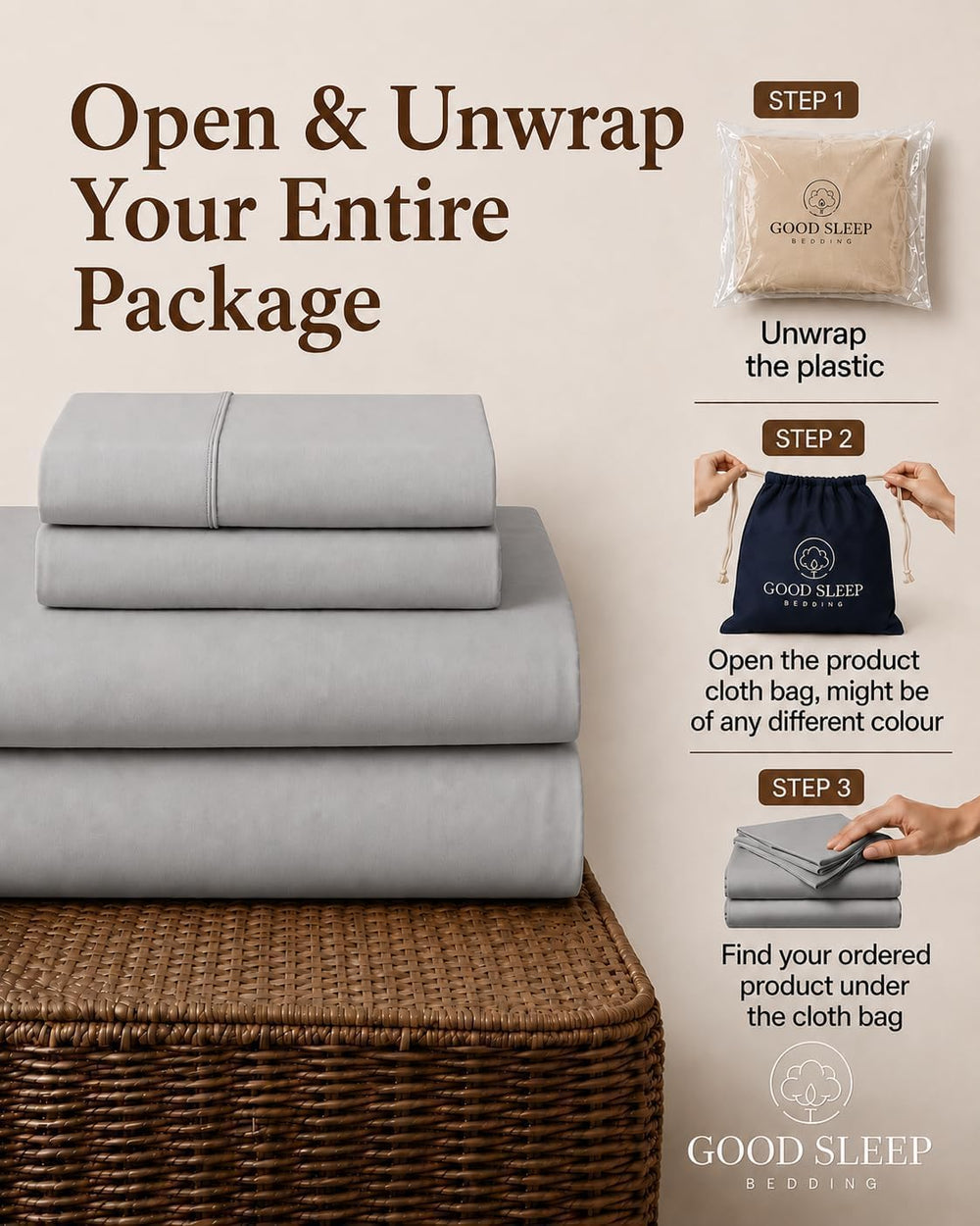 Good Sleep Bedding 5 Pc Silver Gray Split King Size Bed Sheets Set