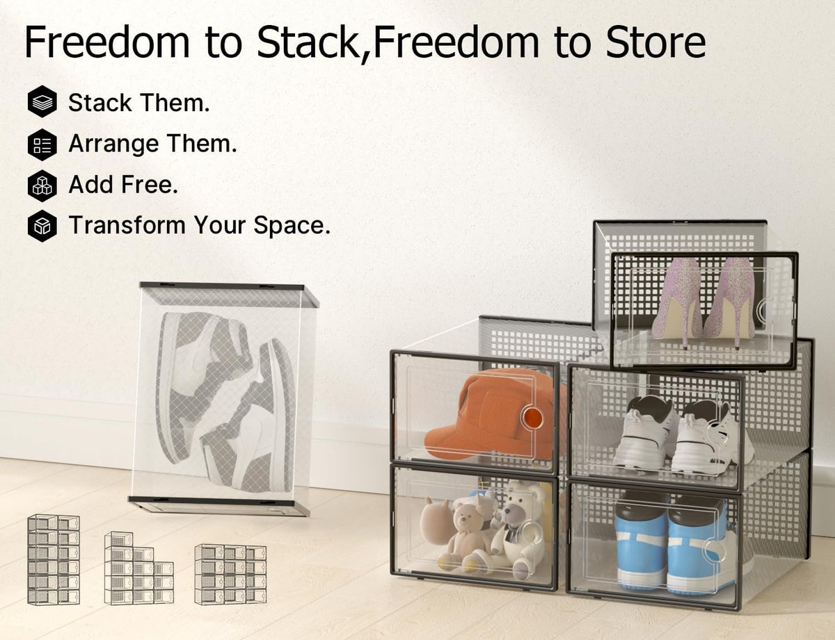 kuject x-large shoe storage boxes 12 pack, clear, view 9
