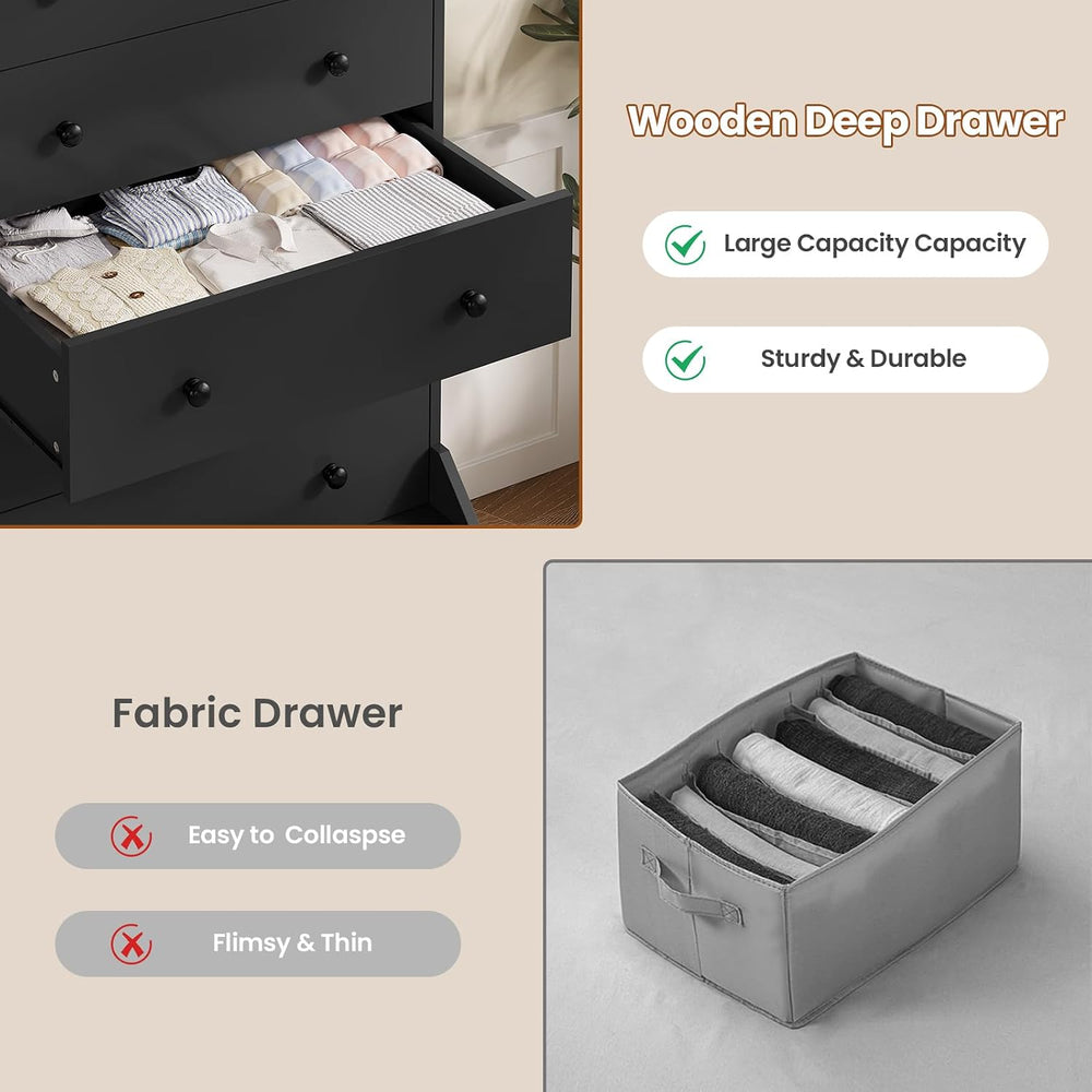 ADORNEVE 6 Drawer Tall Black Dresser for Bedroom