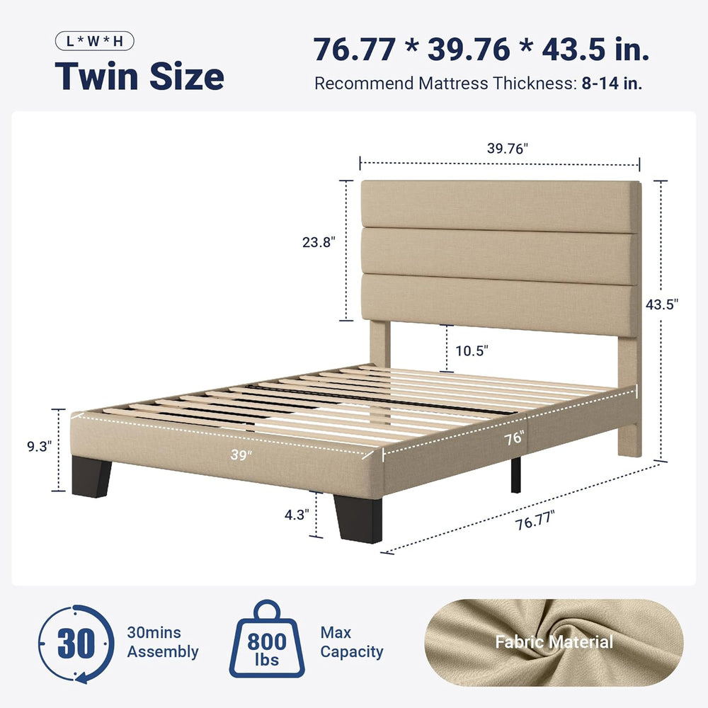 Allewie Twin Size Platform Bed Frame with Fabric Upholstered Headboard