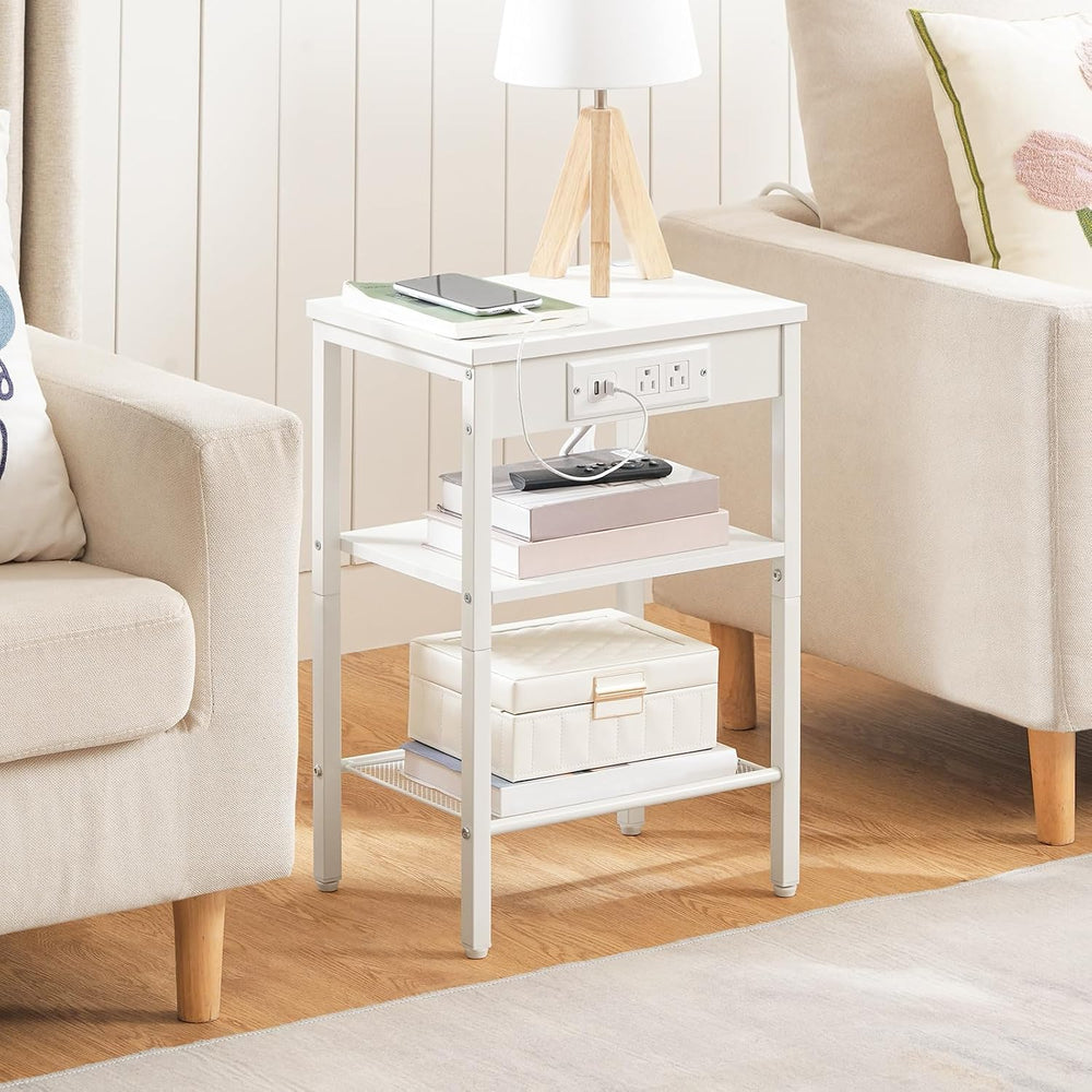 HOOBRO Side Table with Charging Station, Small End Table for Small Space