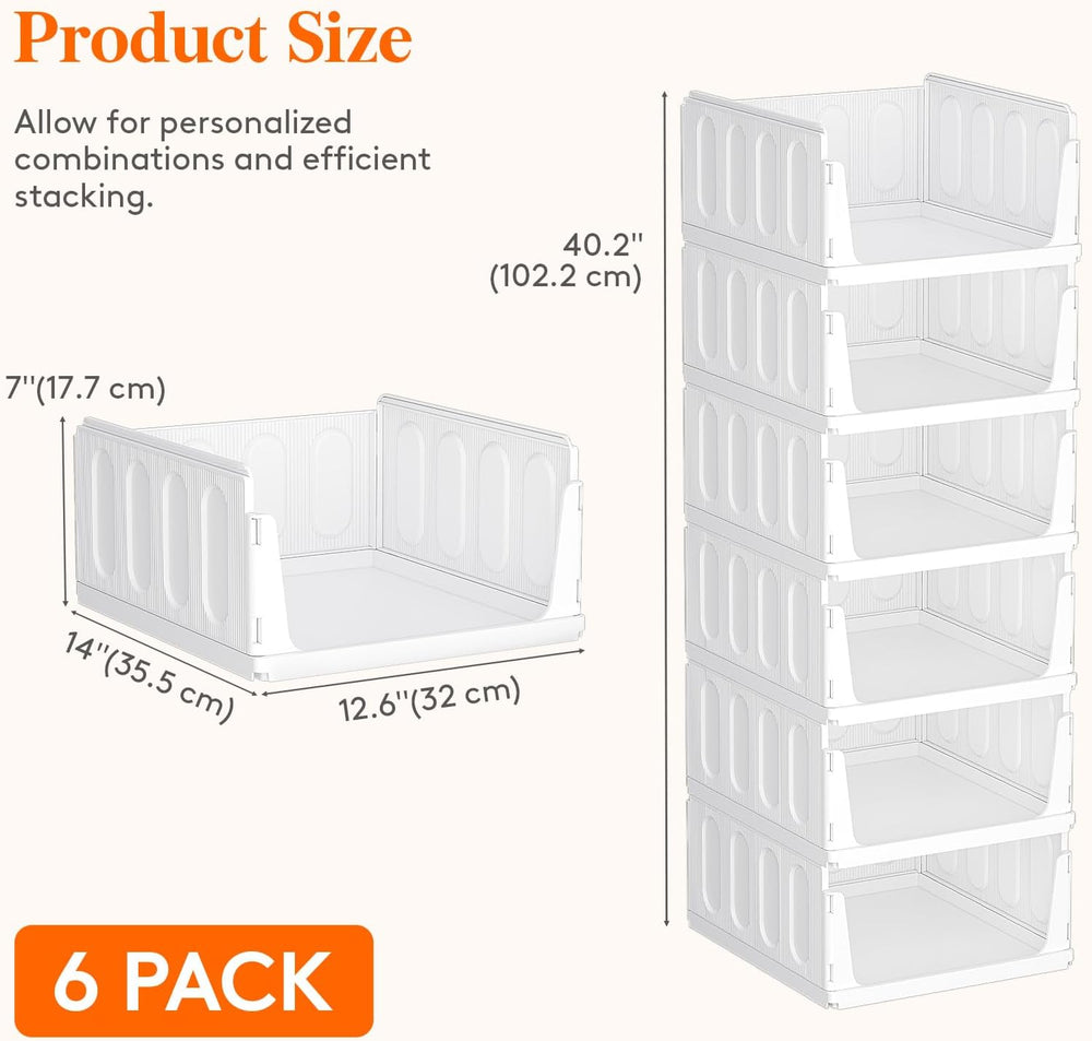 Lifewit 6 Pack Stacking Closet Organizers Shelf for Clothes 14" Depth