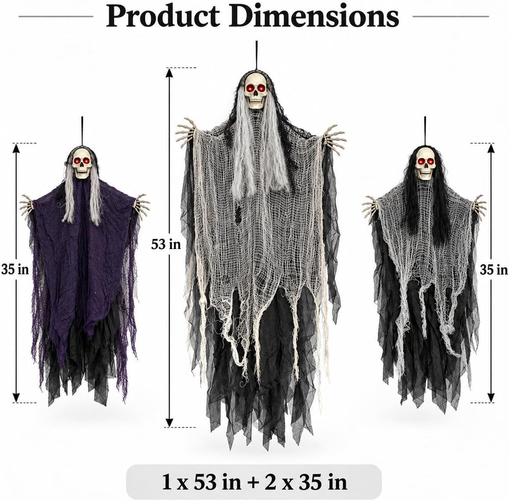 Halloween Decorations Outdoor, 3 Pack Glowing Eyes Hanging Skeleton Ghosts