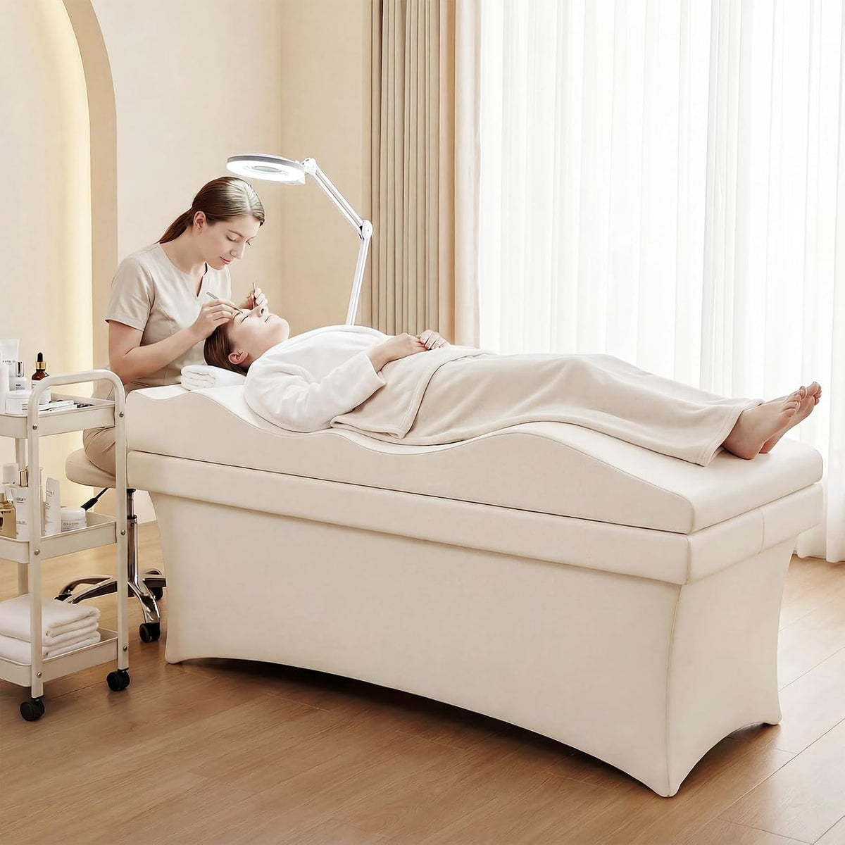 3-in-1 ergonomic lash bed topper designed neck &, front angle view