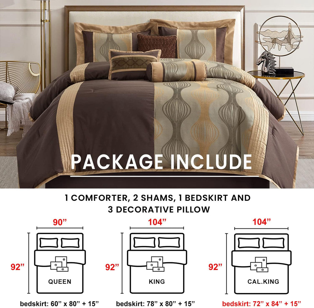Elagant Jacquard Brown Comforter Set, Size California King, 7 Piece Bed in a ...