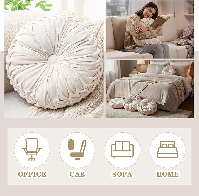 1 Pcs Round Throw Pillows Decorative Velvet Pleated Throw Pillows 15'' Diameter - Image 6