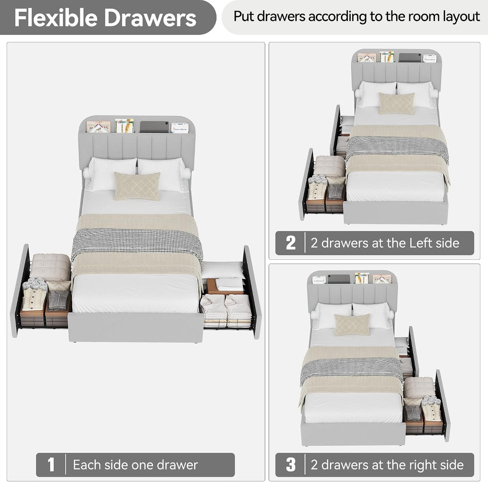 GarveeHome TwinXL Bed Frame, Platform Bed with Storage Headboard & Drawers