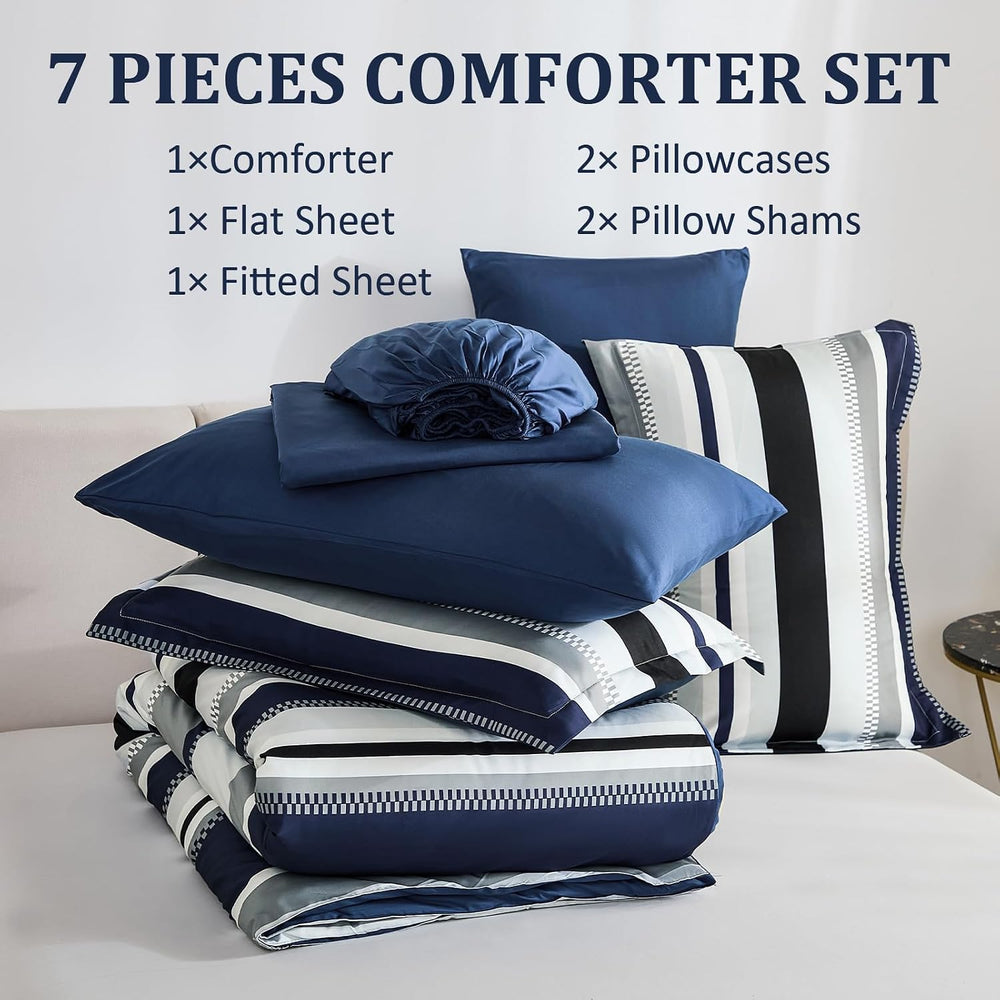 WONGS BEDDING Comforter Full Size, Navy Blue Bedding Comforter Set for Full B...