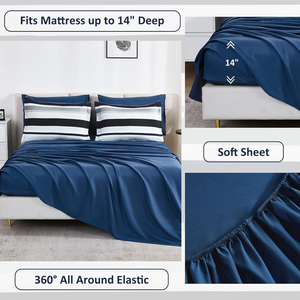 WONGS BEDDING Comforter Full Size, Navy Blue Bedding Comforter Set for Full B...