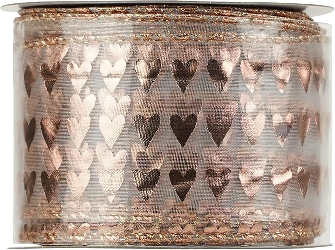 MEEDEE 2.5 Inch Rose Gold Heart Wired Ribbon 25 Yards Pink Sheer Ribbons - Image 9