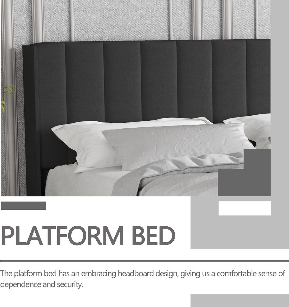 full size bed frame with linen upholstered headboard, package contents