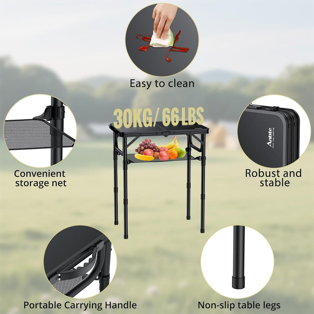 Anbte Folding Camping Table, 24"X 16" Adjustable Height Small Foldi...