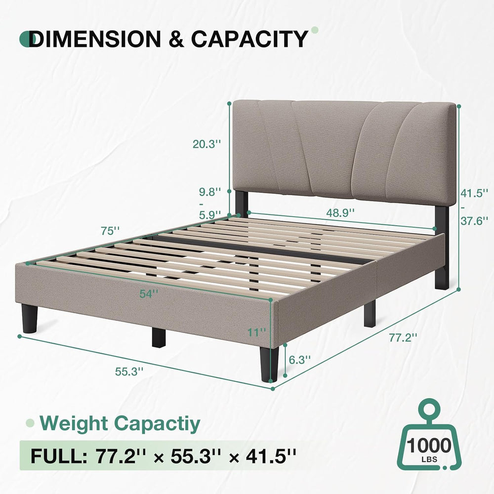 Novilla Full Size Bed Frame with Adjustable Headboard Platform Full Bed Frame...