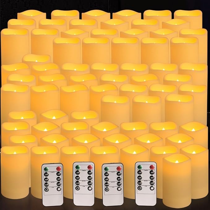 Set of 72 Waterproof Outdoor Flameless Candles, LED Candles with 4 Remote and Timer,(H 4" 5" 6" x D 2.2"),for Halloween Wedding Festiv
