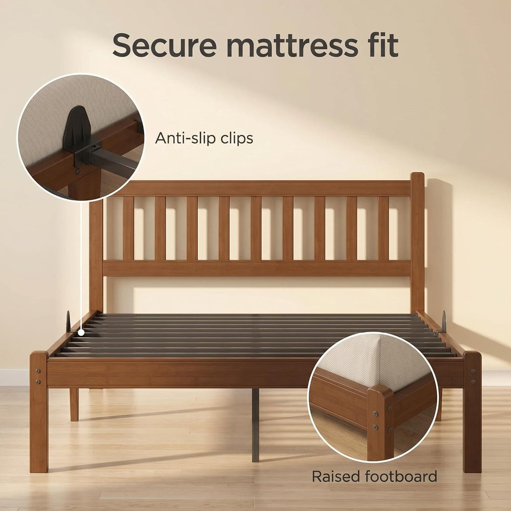 Bamboo Queen Bed Frame with Headboard, Shaker Style Bedroom