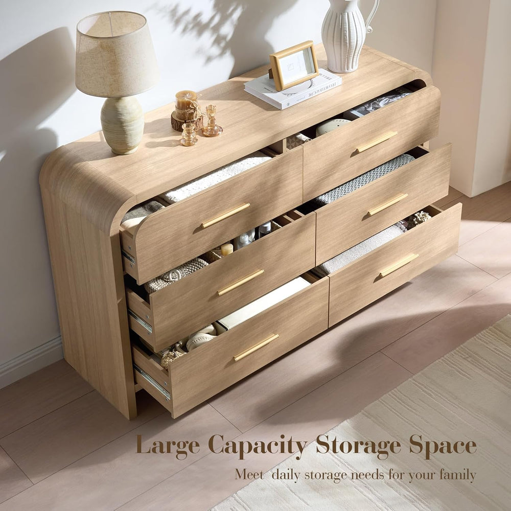 3-Piece Bedroom Set, Curved 6-Drawer Dresser&2-Drawer Nightstands