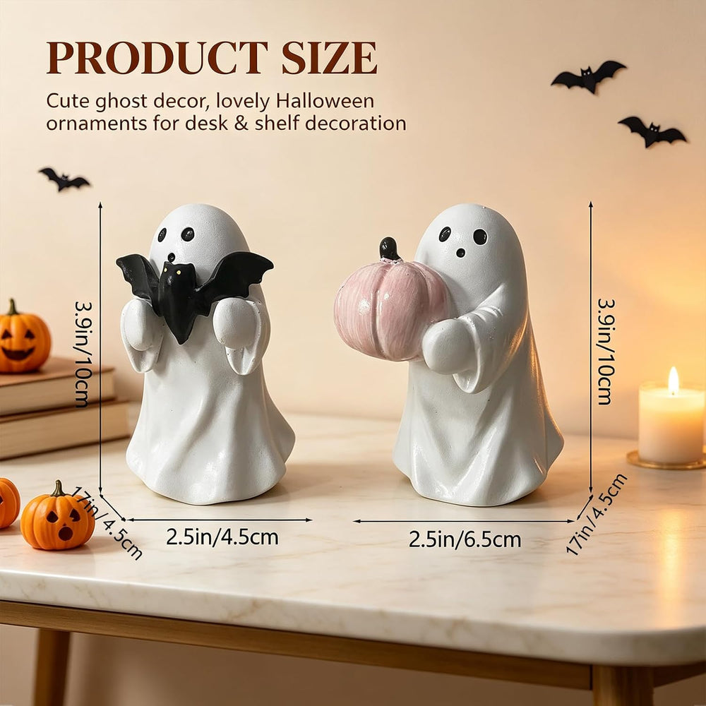 2Pcs Halloween Resin Ghost Figurines Cute Pink White Decor Indoor