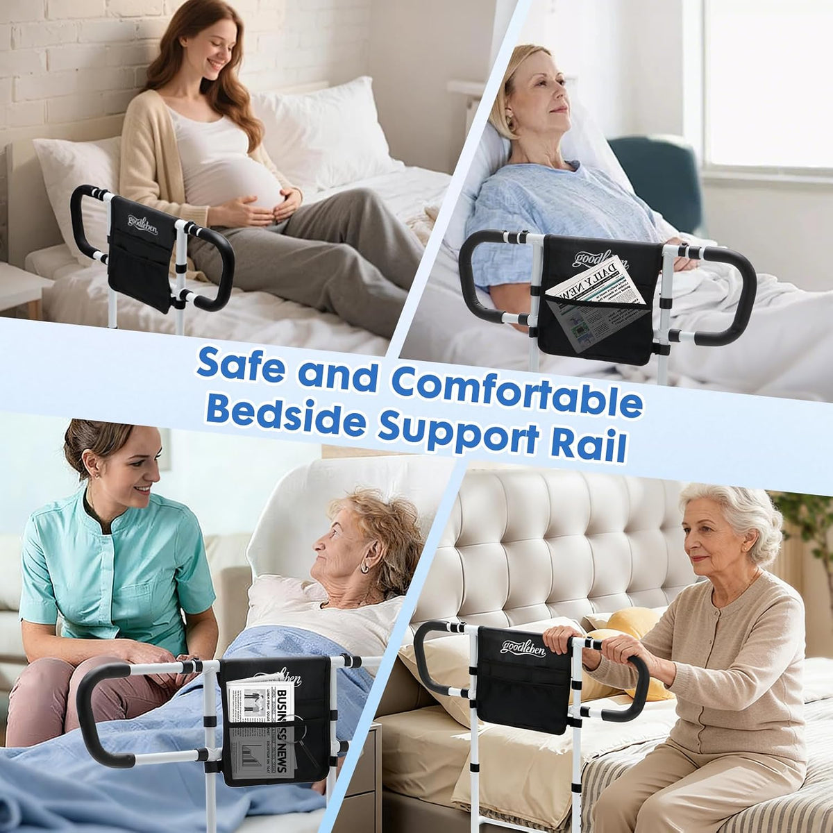bed rails for elderly adults safety, bed assist, front angle view
