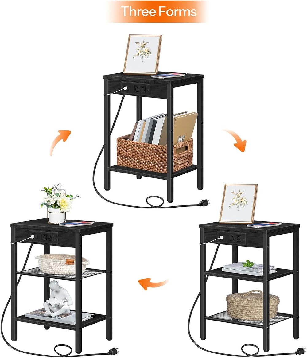HOOBRO Side Tables with Charging Station, Small End Tables for Small Space
