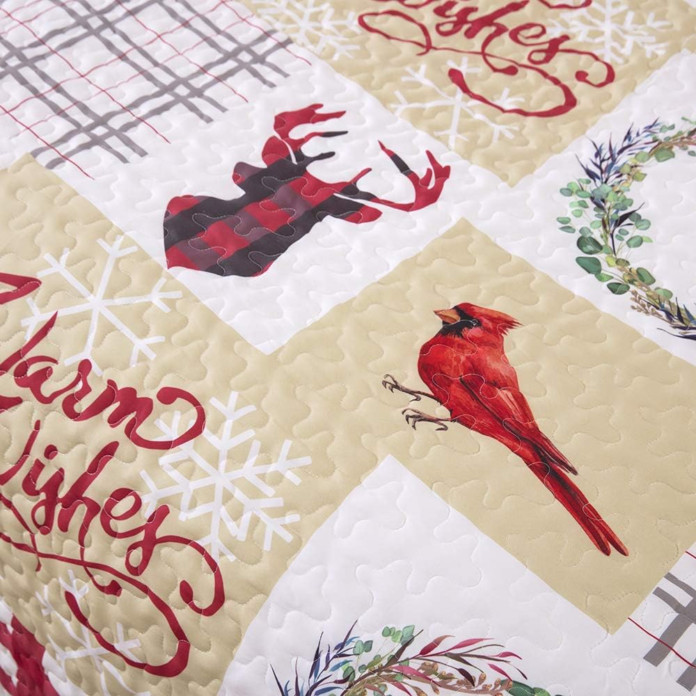 WONGS BEDDING Christmas Quilt Set Queen, Rustic Snowman Patchwork Bedding