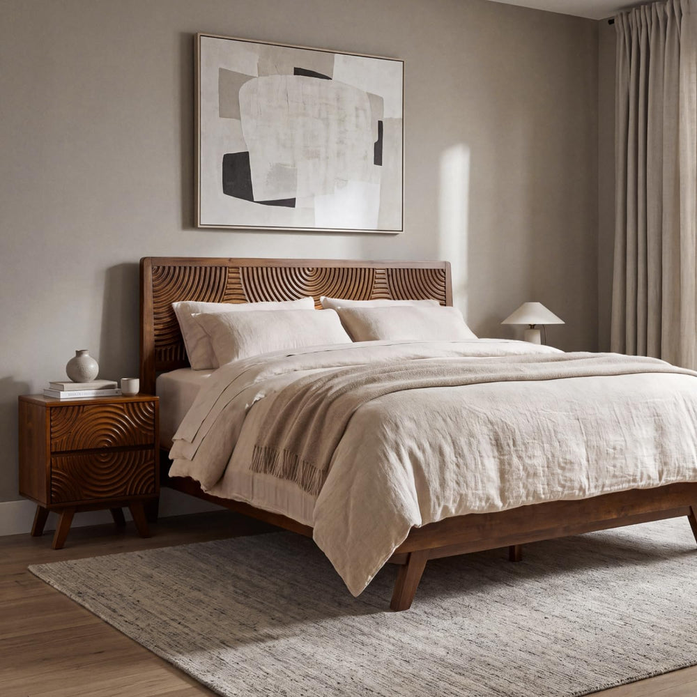 Acacia Harmony Queen Solid Wood Platform Bed Frame, No Box Spring, Walnut