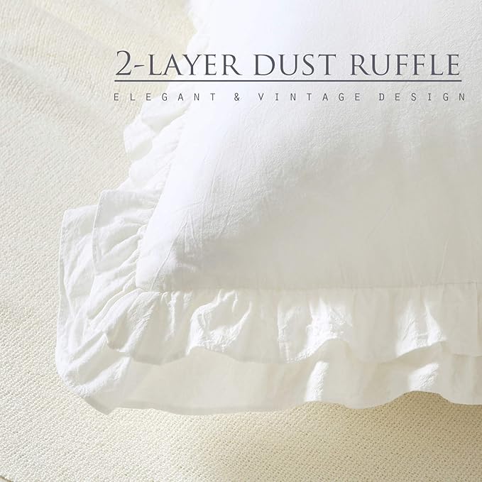 2 Pack Off White Ruffled Euro Shams Pillow Covers, 100% Cotton Vintage French - Image 6