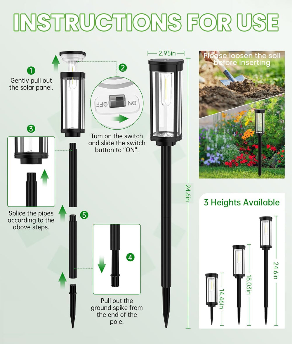 BITPOTT Solar Pathway Lights Outdoor, 4 Pack, Warm White, IP65 Waterproof