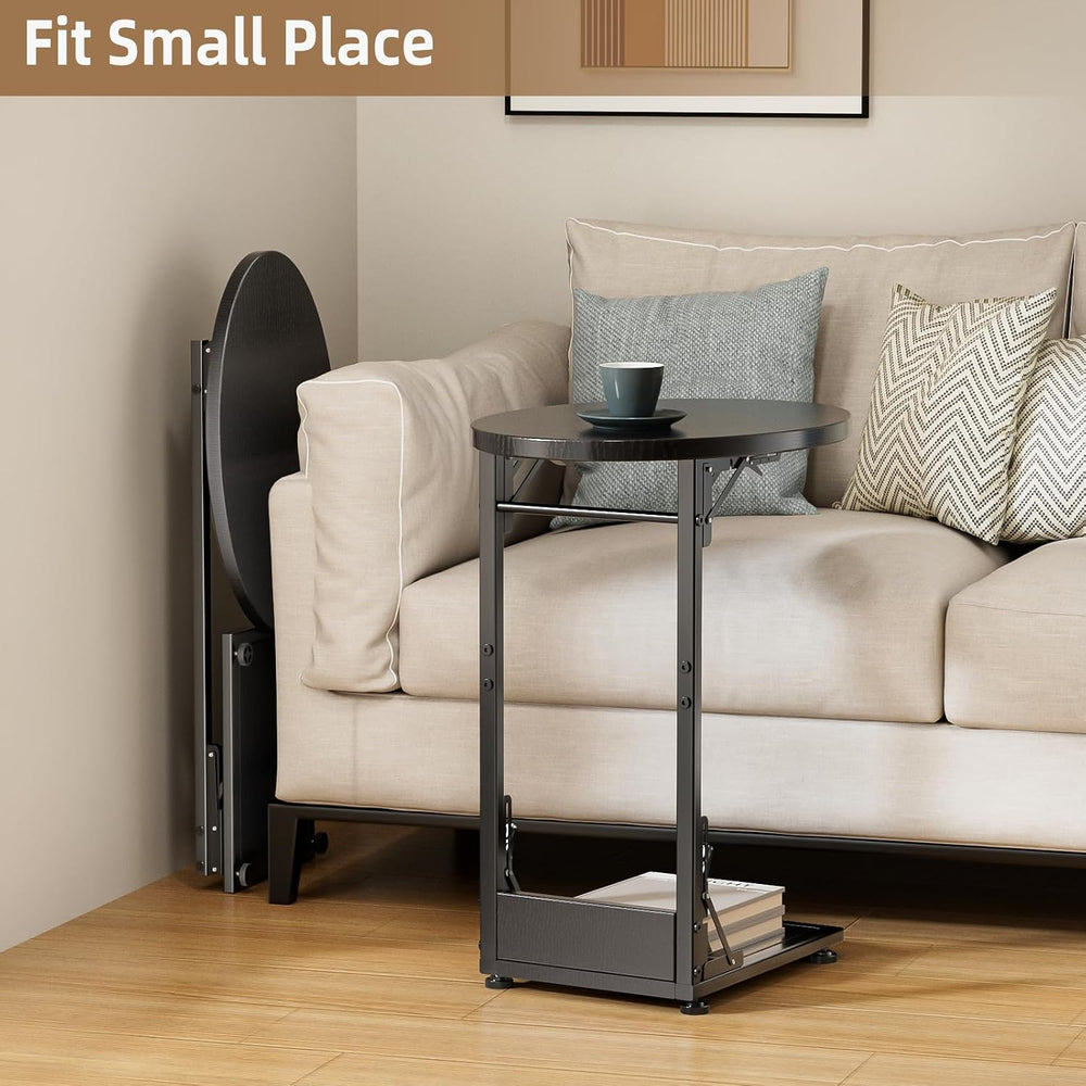 Elbourn Folding Side Table End Couch Tables, C-Shaped TV Stand for Sofa