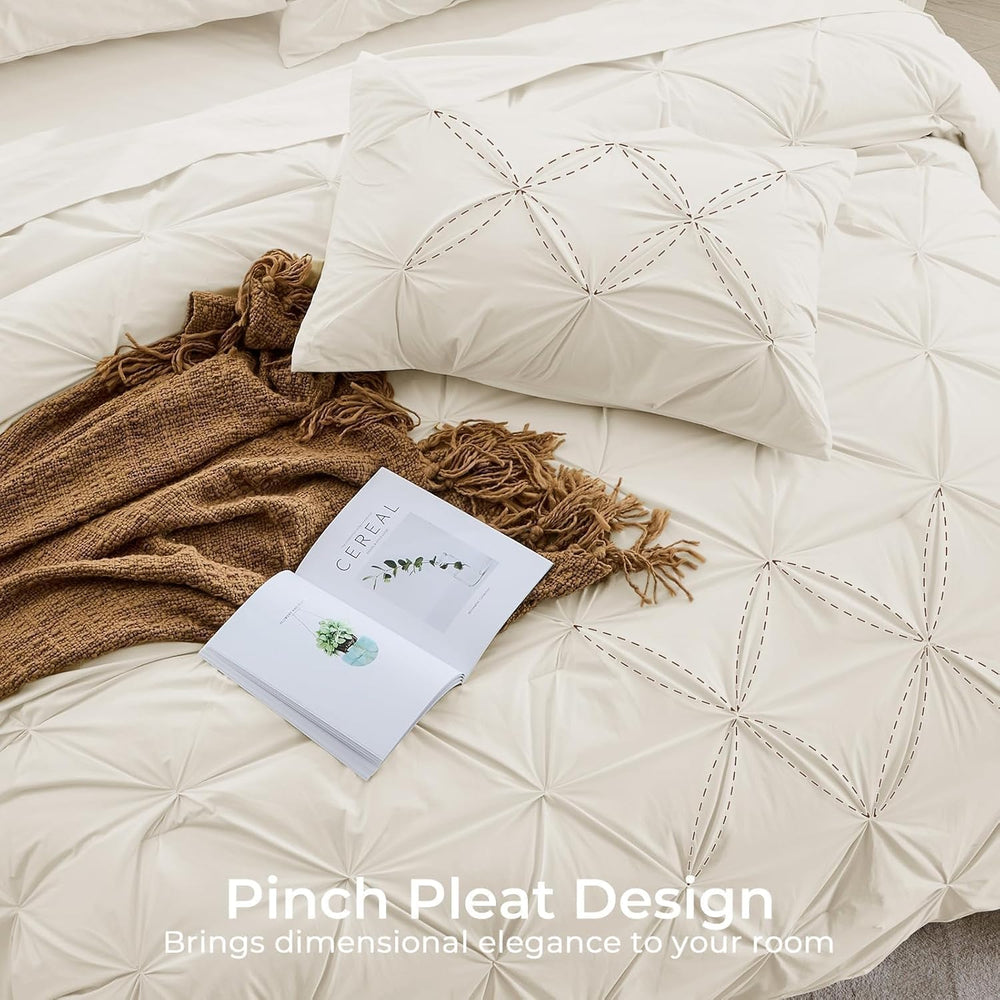 Sasttie King Size Comforter Set, 7-Piece Bed in a Bag, Pintuck Bedding Set fo...