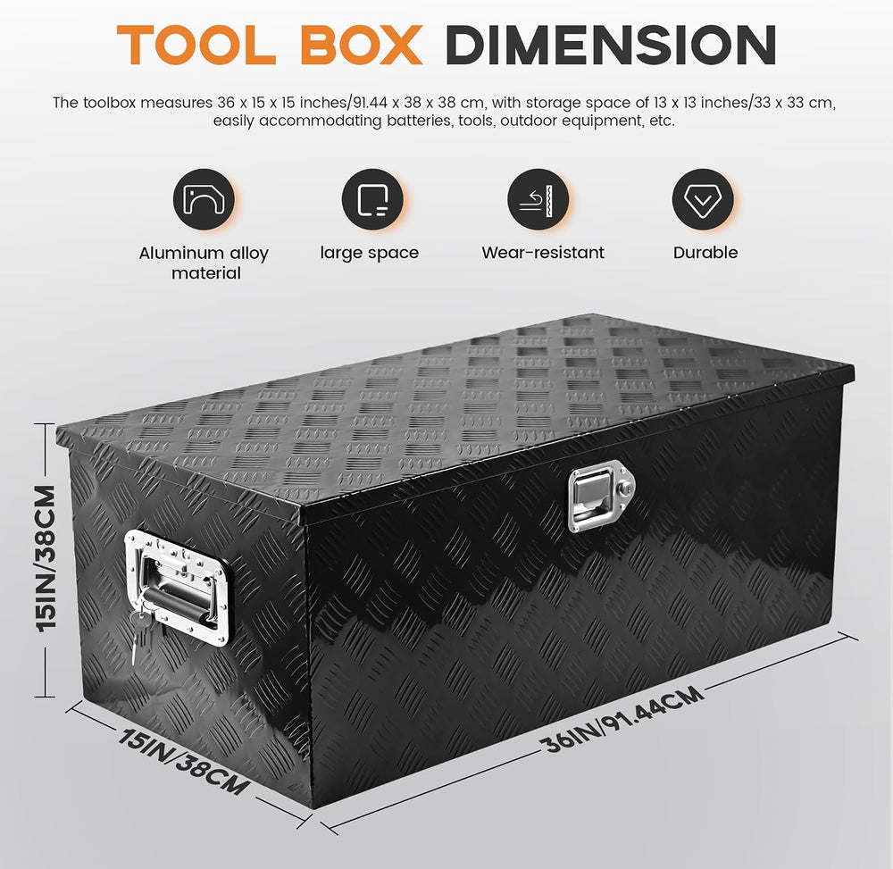 36 Inch Truck Bed Tool Box Aluminum Heavy Duty Trailer Tool Box with Sliding ...