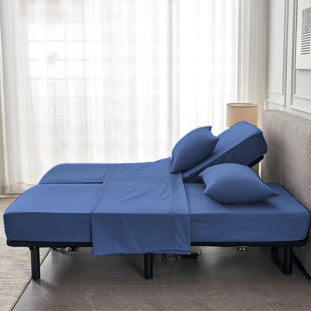 Kingnex Split Queen Sheets Set for Adjustable Bed Navy