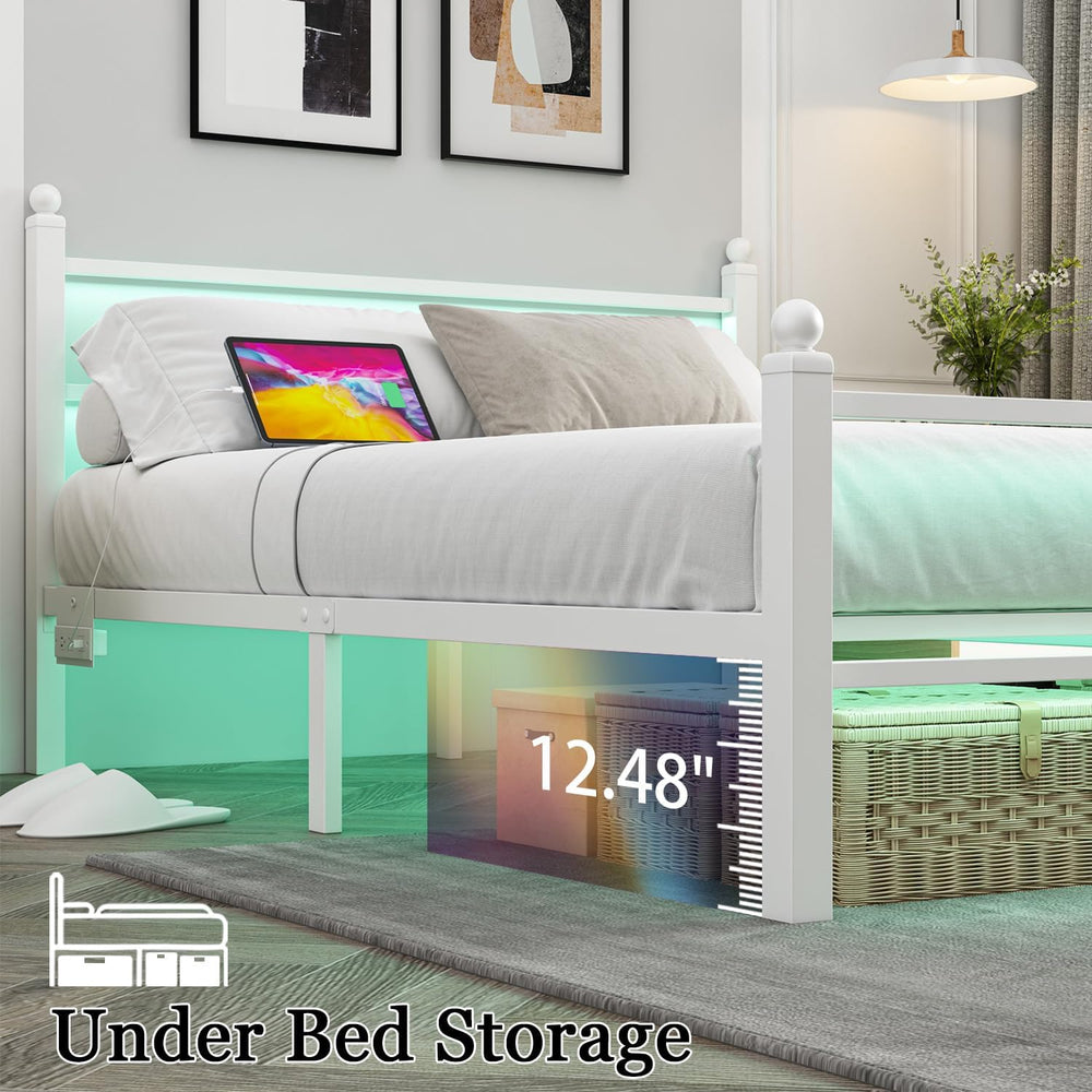 Jenmit Full Size Bed Frame with Charging Station & LED Lights,Full Metal ...