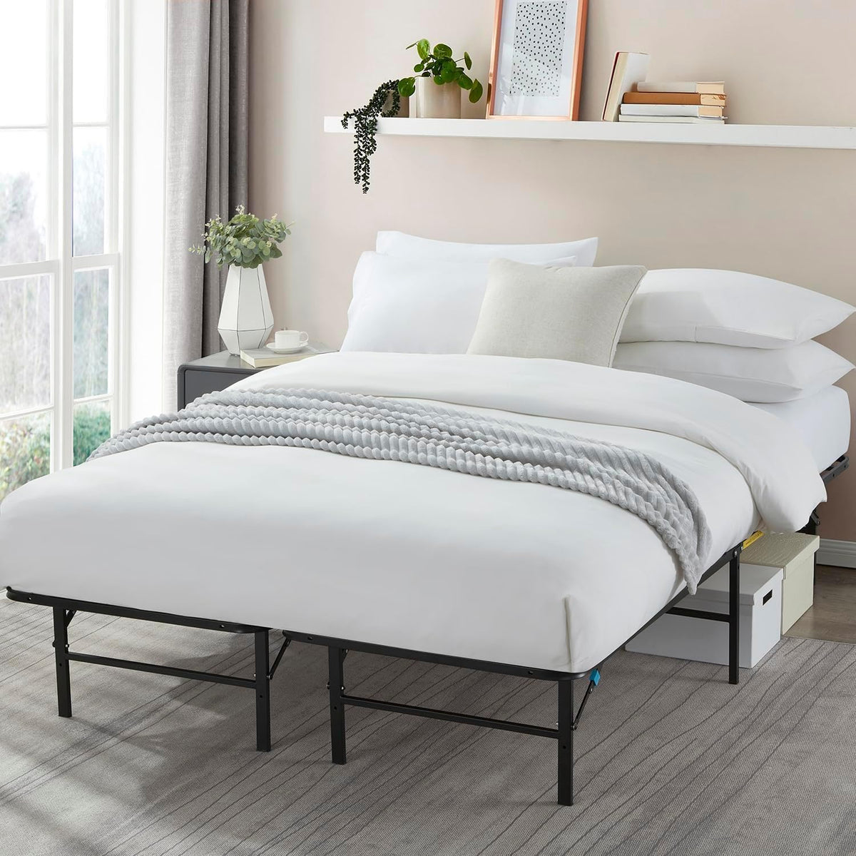 nestl foldable full size platform bed frame, metal, view 9