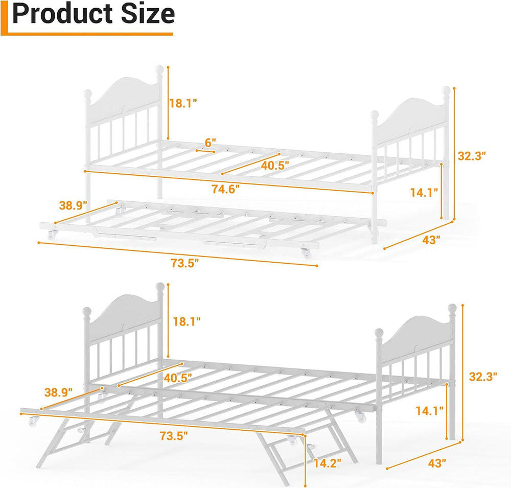 Garvee Twin Daybed with Trundle, Twin Bed Frame with with Stylish Headboard